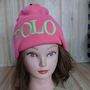 Polo Ralph Lauren Beanie Hat Melon Pink Green Neon Polo Logo Flawed Embroidered